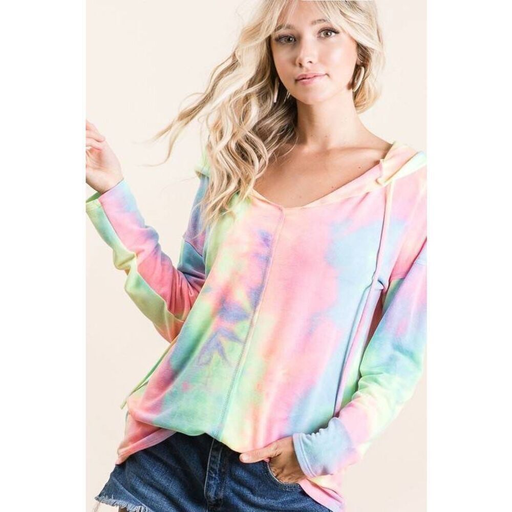 🎁 BiBi Tie Dye Terry Long Sleeve Hoodie sz Small - Picture 15 of 15